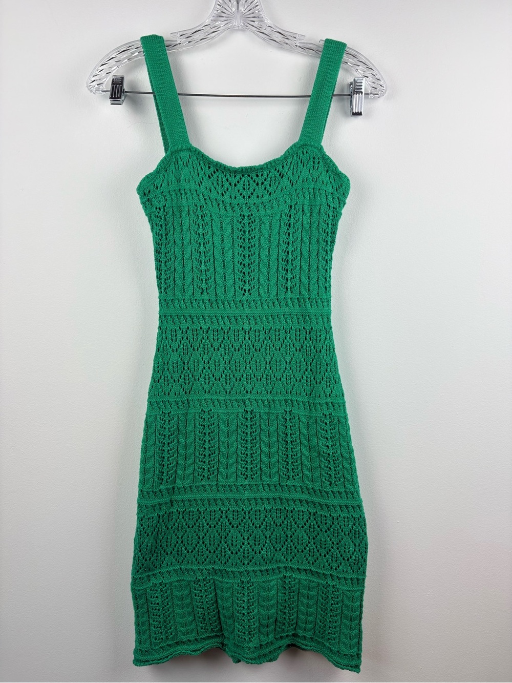 Taylor Crochet Sleeveless Bodycon Dress in Kelly Emerald Green Textured Knit XS
